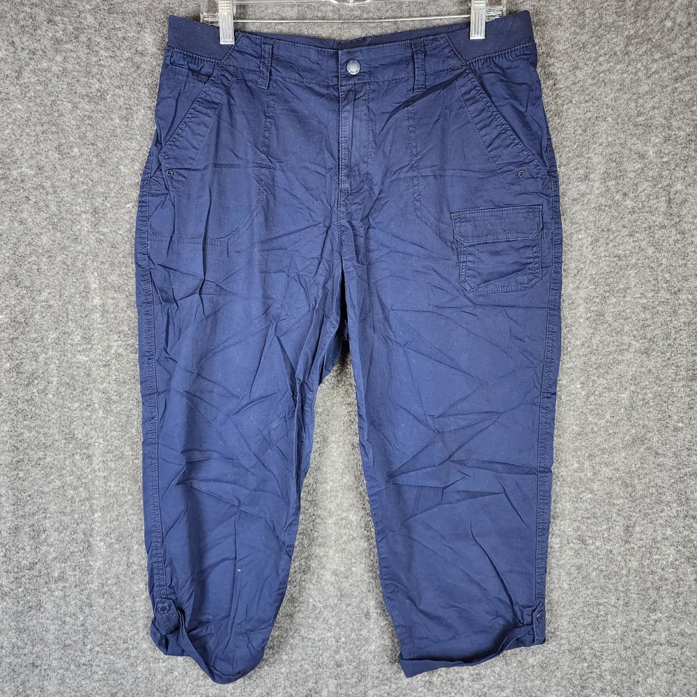 Lee Capri Pants Womens 14 Relaxed Fit Navy Blue Comfort Waist Cargo EUC